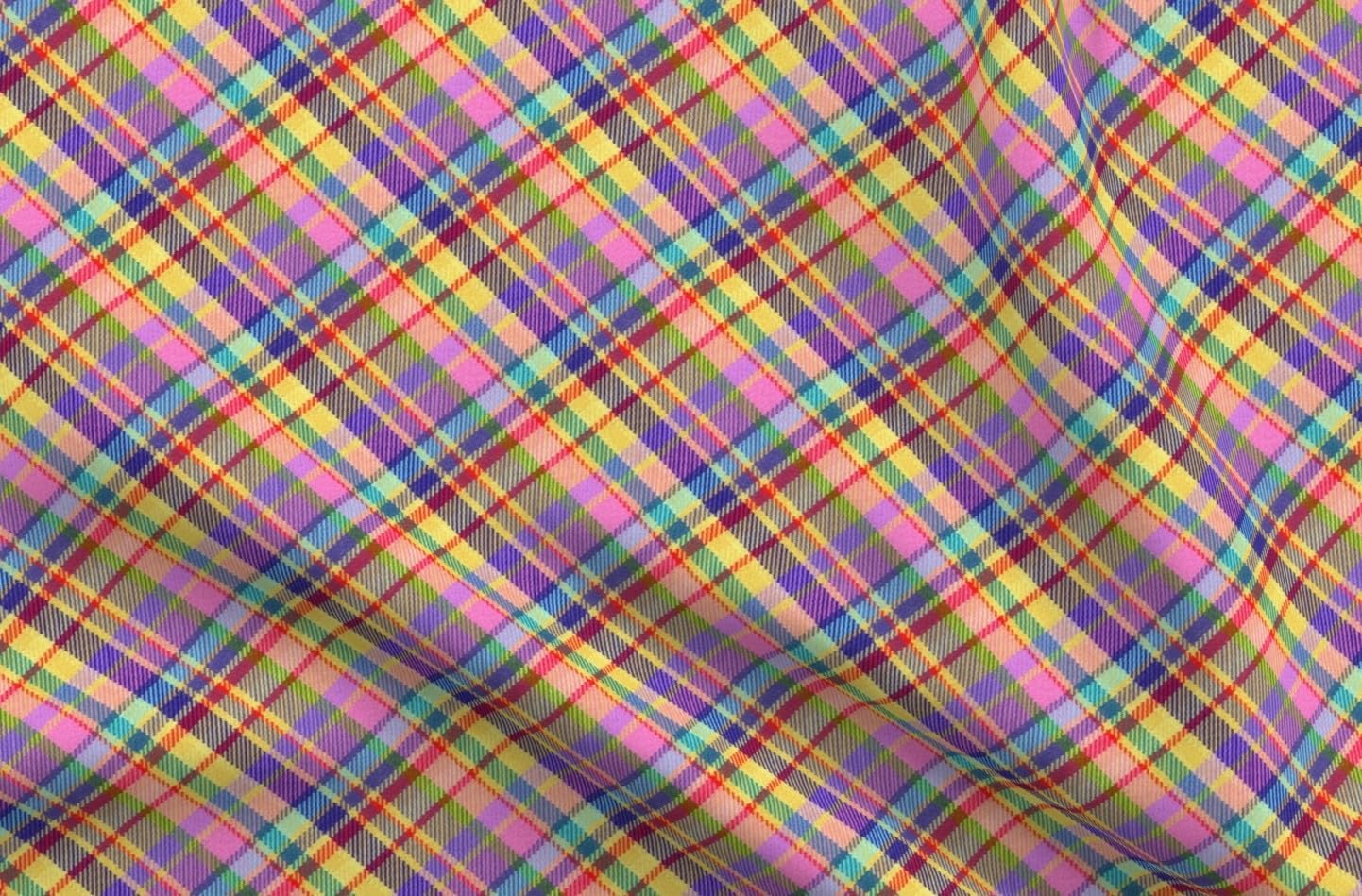 Spoonflower Fabric - Plaid Pink Yellow Aqua Purple Funky Gingham Check Printed on Petal Cotton Fabric Fat Quarter - Sewing Quilting Apparel Crafts Decor