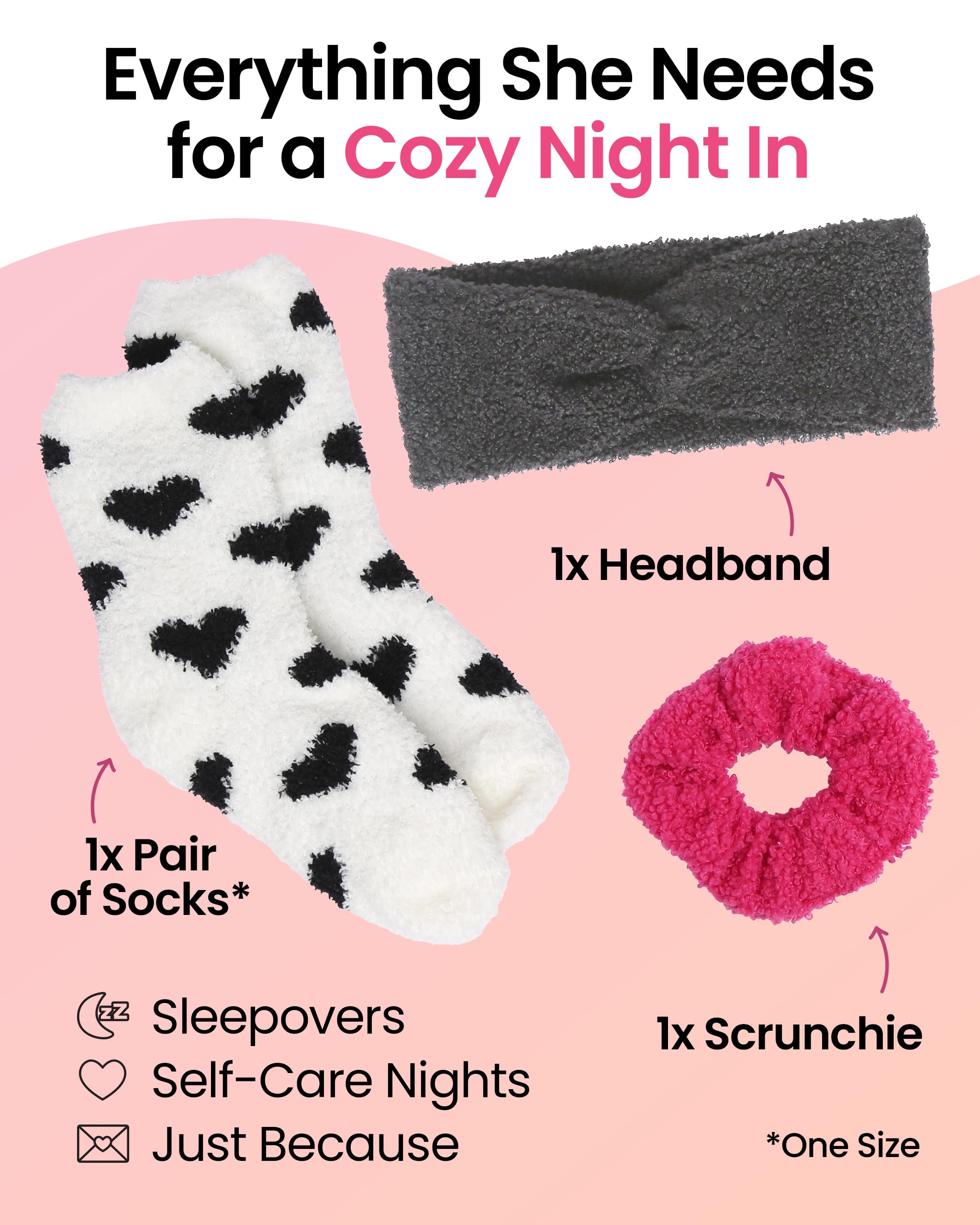 Lily England Cozy Gift Set for Women - Fluffy Socks, Headband, & A Scrunchie - Best-Friend Gifts, Sister Gifts for Sister & Christmas & Birthday Gifts for Her, Badass Babe Unique Gift