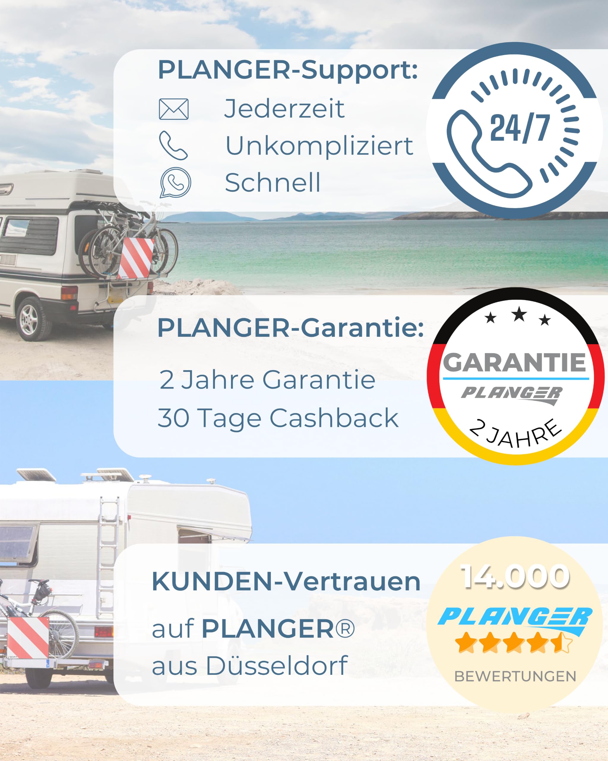 PLANGER® - Panneau d'avertissement Italie et Espagne (Panneau + Tendeur) 2en1 (50 x 50 cm) - Panneau d'avertissement réfléchissant rouge et blanc pour porte-bagages arrière et porte-vélos