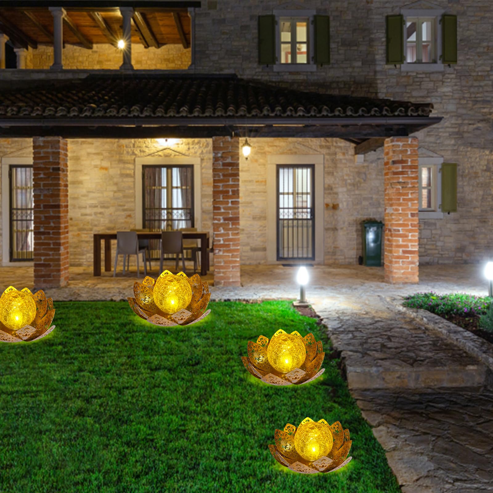 1 lampada solare in ferro per giardino a forma di fiore di loto, sensore di luce automatico, lampada solare da vialetto, decorazione da giardino | Leroy Merlin