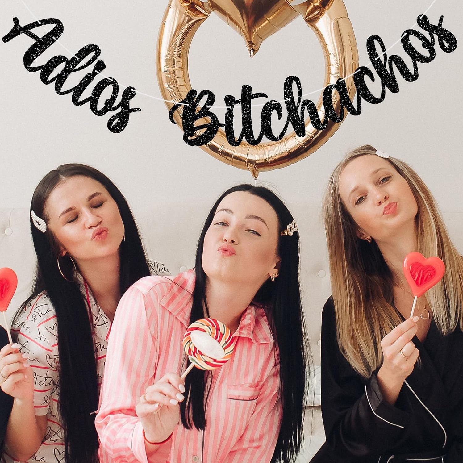 Adios Bitchachos Black Glitter Banners Party Banners Going Away Fiesta Taco Party Decorations Funny Bunting Photo Booth Props Sign image 5