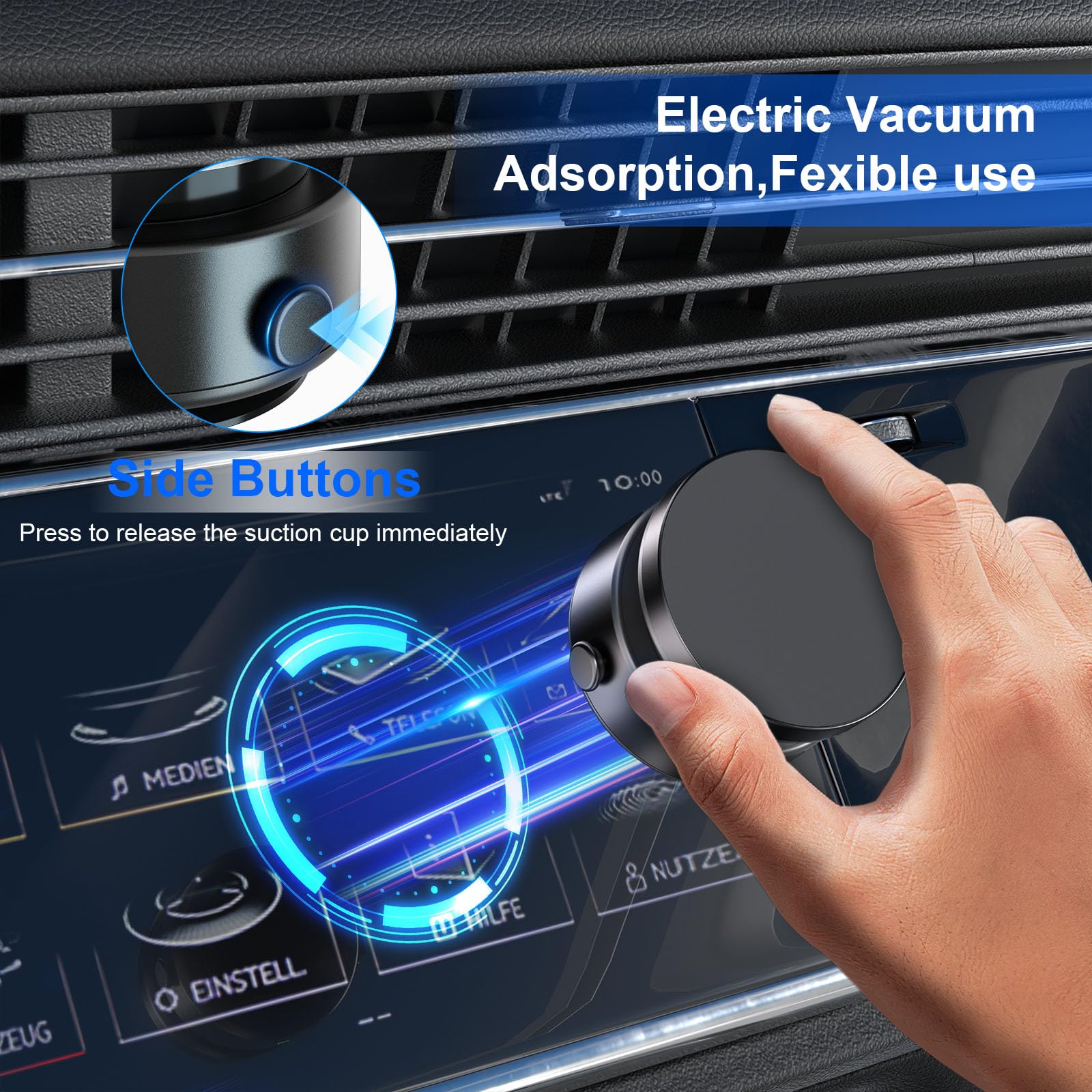 Soporte magnético para teléfono móvil para coche, rotación ajustable de 360 grados, soporte de teléfono eléctrico con ventosa al vacío con brazo extensible, compacto y portátil, manos libres, soporte