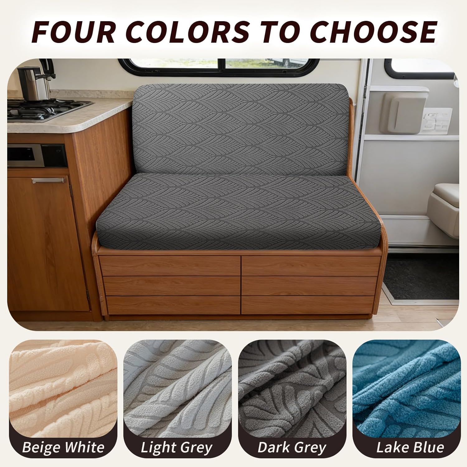 RV Dinette Cushion Covers, Leaf RV Couch Cover, Camper Cushion Covers, Camper-rv Sofa Cover for Couch, Bench Seat & Dinette Booth Cushions(2PCS,Dark Grey,[39.4" to 49.2"]×[19.7" to 25.6"])