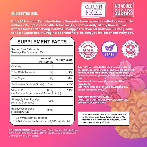 Miniatura 9 de Gomitas de equilibrio femenino prémium para mujeres, equilibrio de pH, flora vaginal y apoyo al olor, apoyo inmunológico, probiótico Bacillus