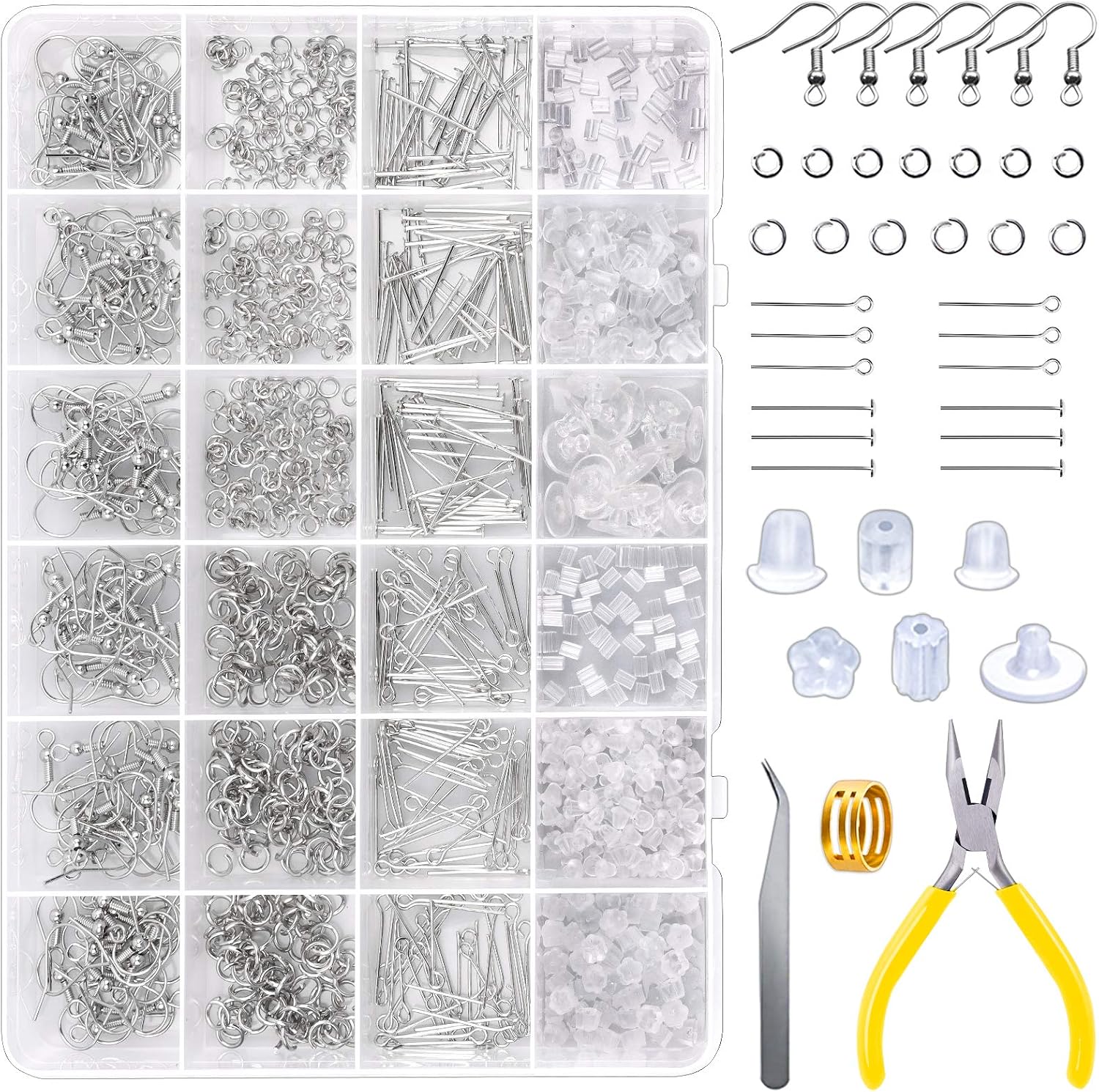 YUGDRUZY 1133PCS Earring Making Supplies Kit,Includes Earring Hooks Open Jump Rings Earring Backs Head Eye Pins Tweezers Pliers Rings Opener for Necklace Earring Bracelet Jewelry Making and Repair