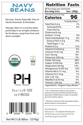 Miniatura 2 de Primal Harvest Frijoles marinos orgánicos crudos sin OMG veganos a granel - 18 libras