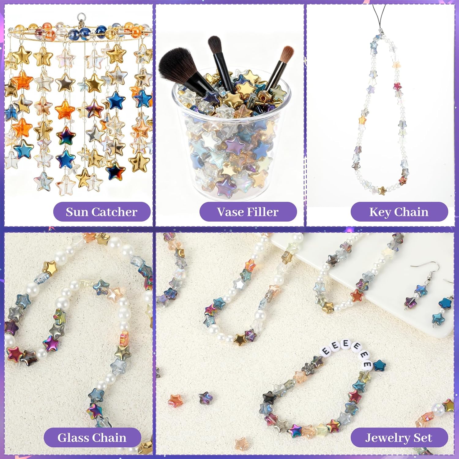 Grevosea 200 Pcs Star Beads for Bracelets, 8mm Glass Beads Bulk Crystal Loose Spacer Beads Star Charms for Jewelry Bracelet Necklace Making (Mixed Colors) - Image 3