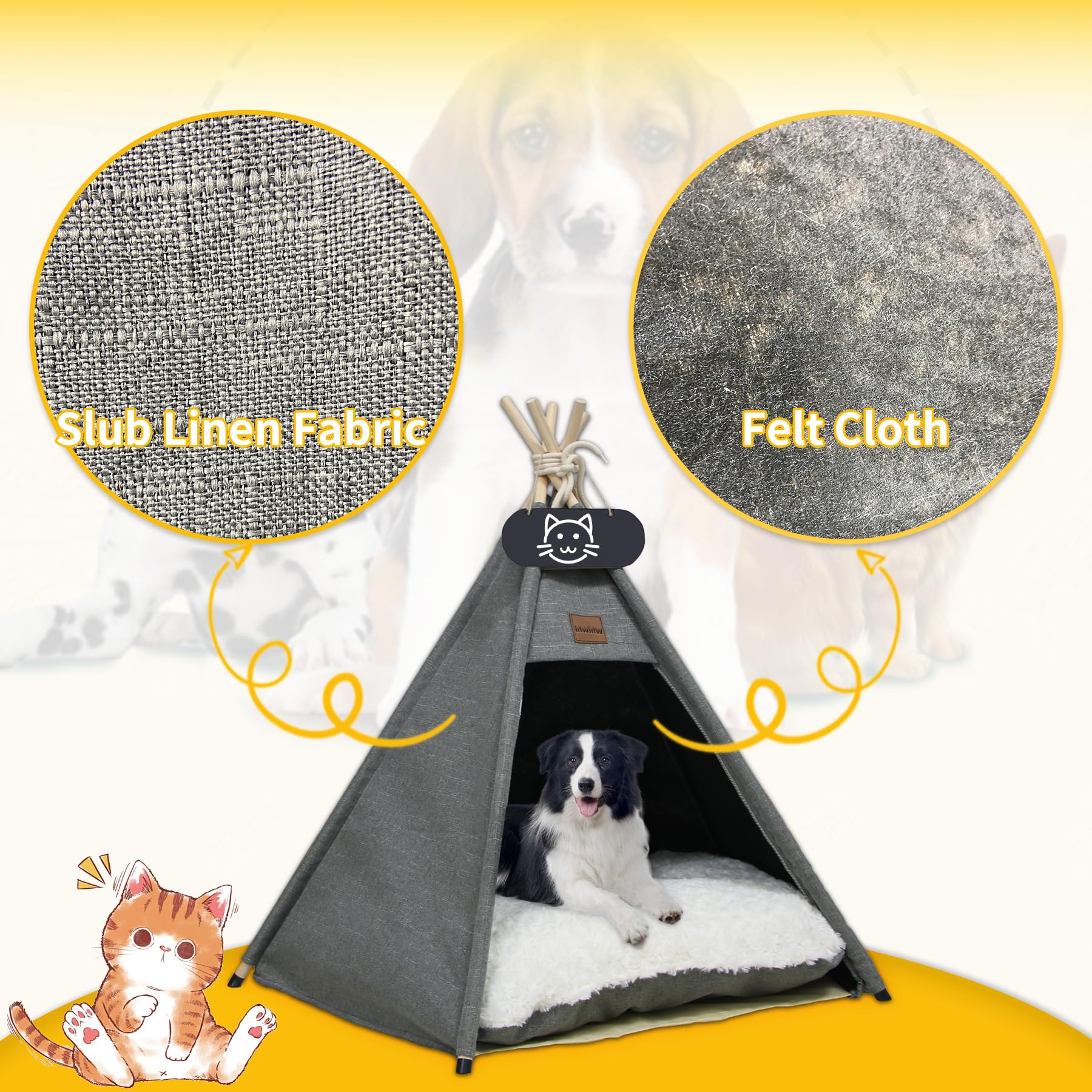 Tente de Tipi pour Chien Animaux Tente avec Coussin Lavable Niche Chien et Chat Intérieur Tente de Jeu pour Chien de Compagnie 60x60x70cm