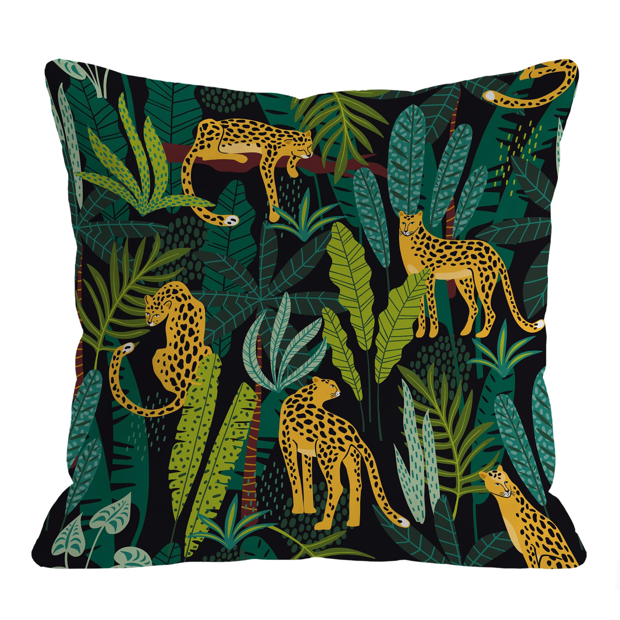 LASLEN Leopard Tropical Jungle Cushion Covers 45 x 45 cm Decorative Palm Tree Leaf Throw Pillow Covers Square Throw Pillow Case 18 x 18 Inch Pillowcases for Sofa Couch Bed Decor