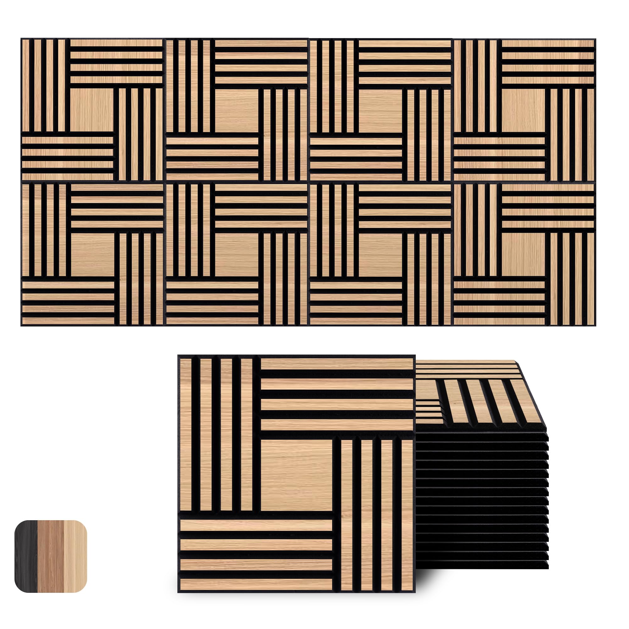 WoveN SounD Acoustic Wall Panels, Natural Oak, 16 Pack, 12x12 in