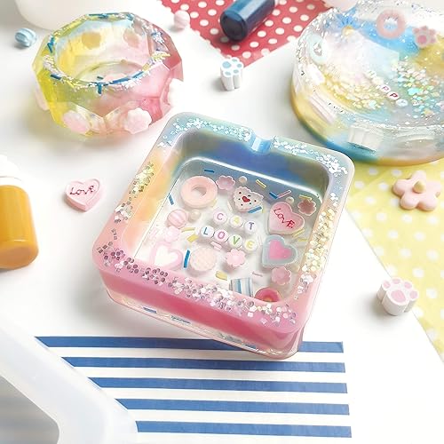 Miniatura 4 de Cenicero de resina epoxi moldes de silicona para hormigón, cemento, arcilla, octágono, cuadrado, redondo, paquete de 3 con juego de tutoriales