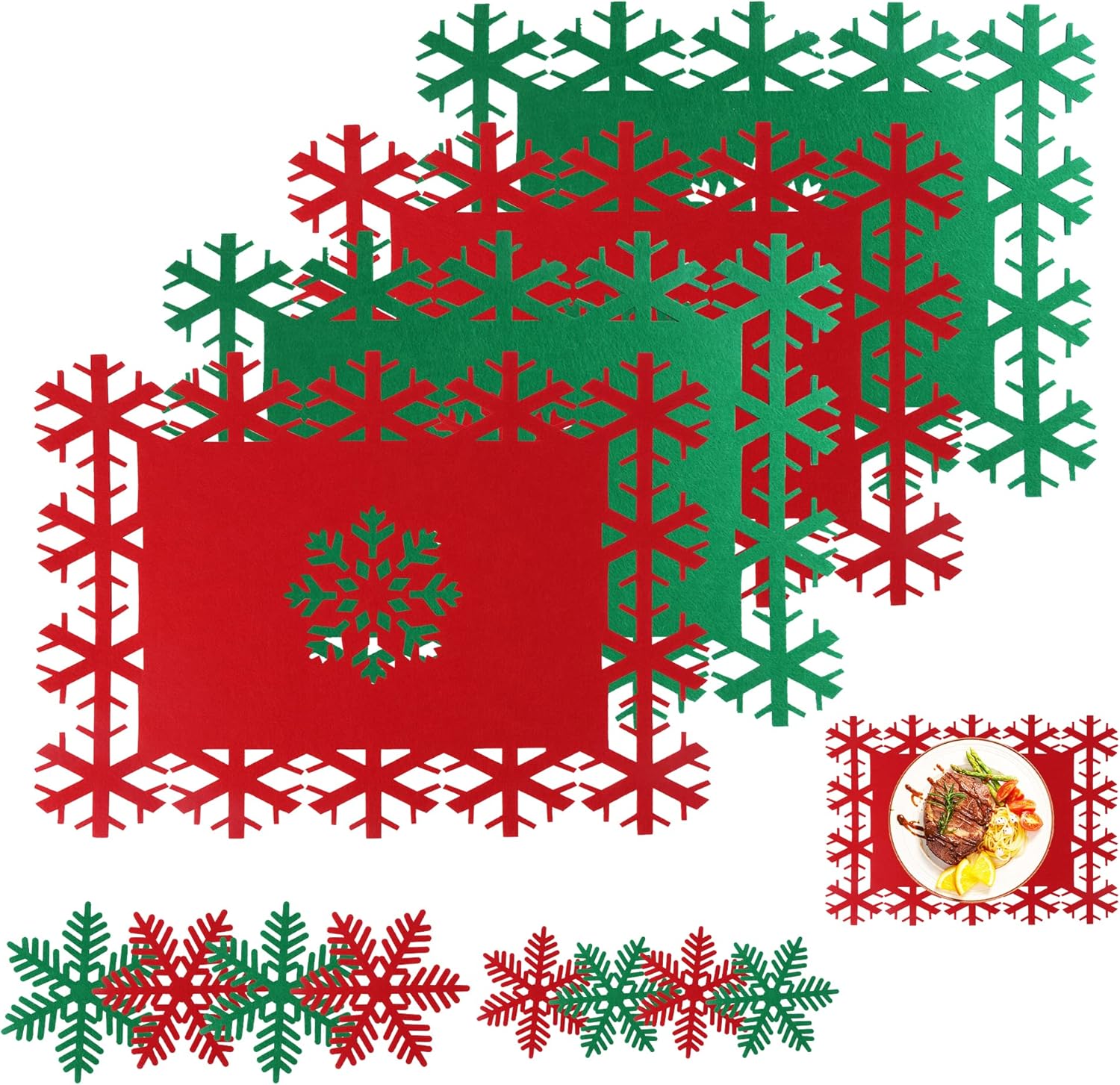 QKTYB 12 Pcs Christmas Placemats Sets,Heat Resistant Christmas Table