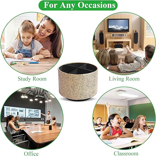 Miniatura 8 de lizimandu Organizador redondo de cuero para suministros de arte, soporte para control remoto, giro de 360 grados, soporte multifuncional para