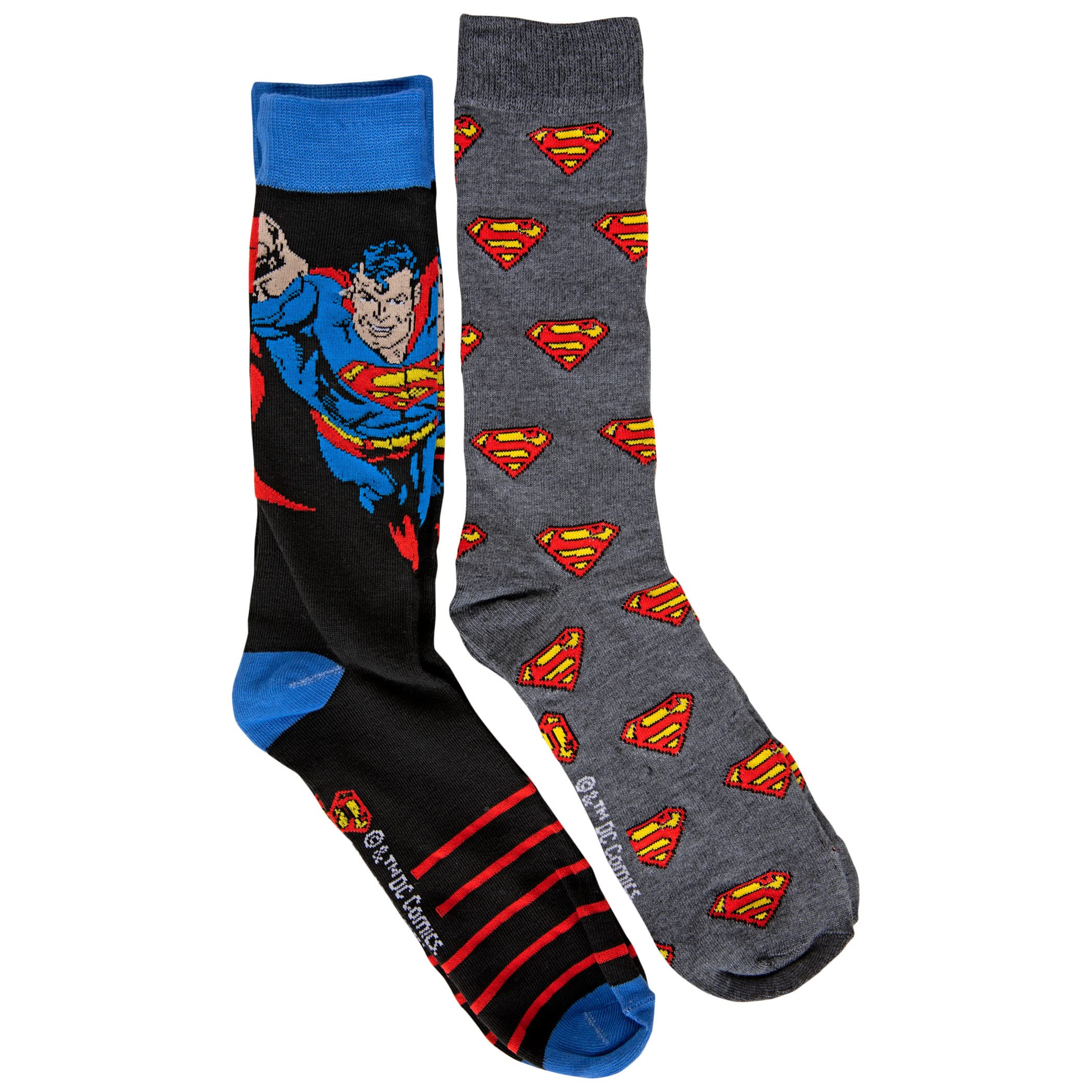 Hypnotic HatsSuperman Flying Punch and Repeating Symbols 2-Pair Pack of Crew Socks