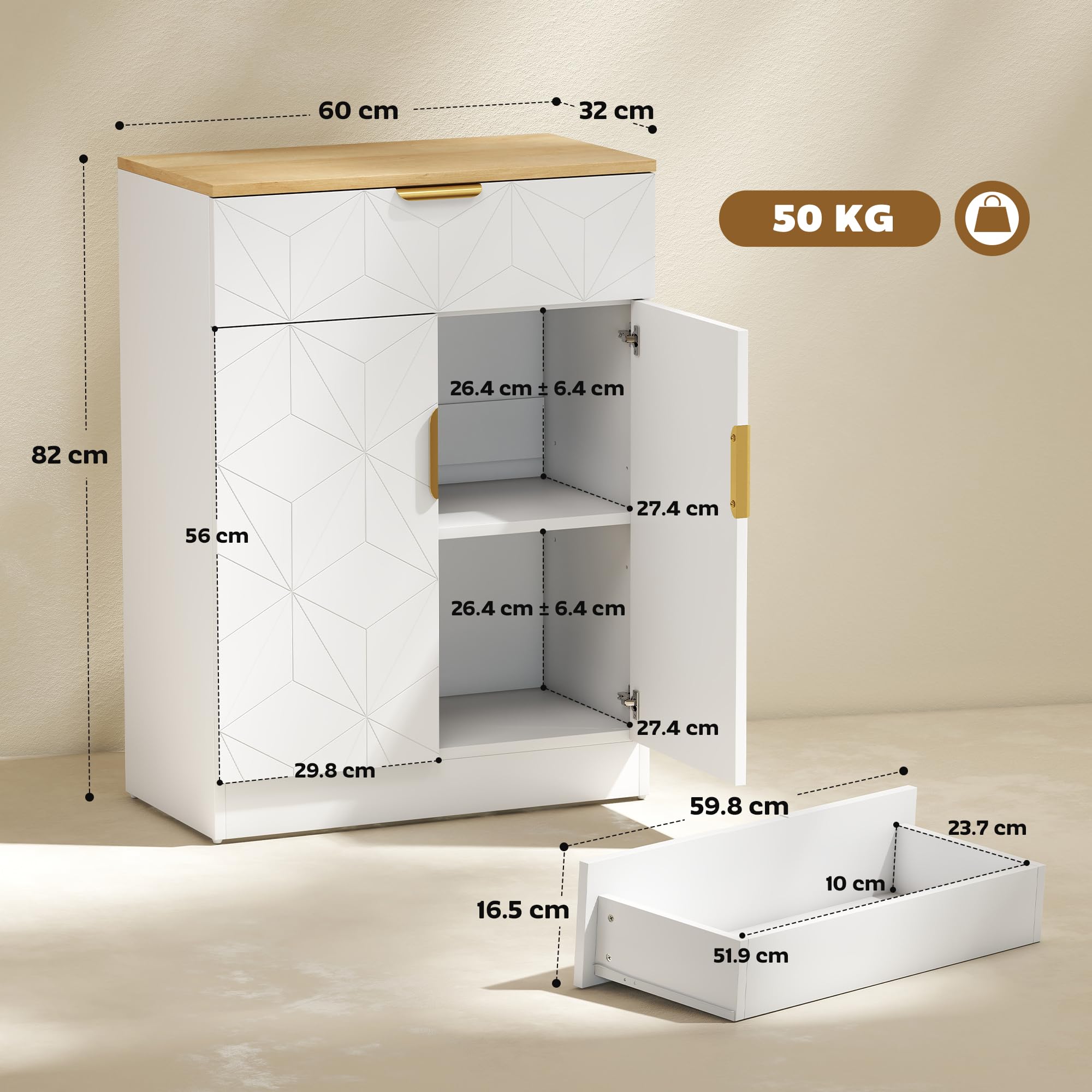HOMCOM Sideboard Storage Cabinet, Modern Storage Cupboard with Drawer and Adjustable Shelf for Living Room, Kitchen, Dining Room, Entryway, White - 4