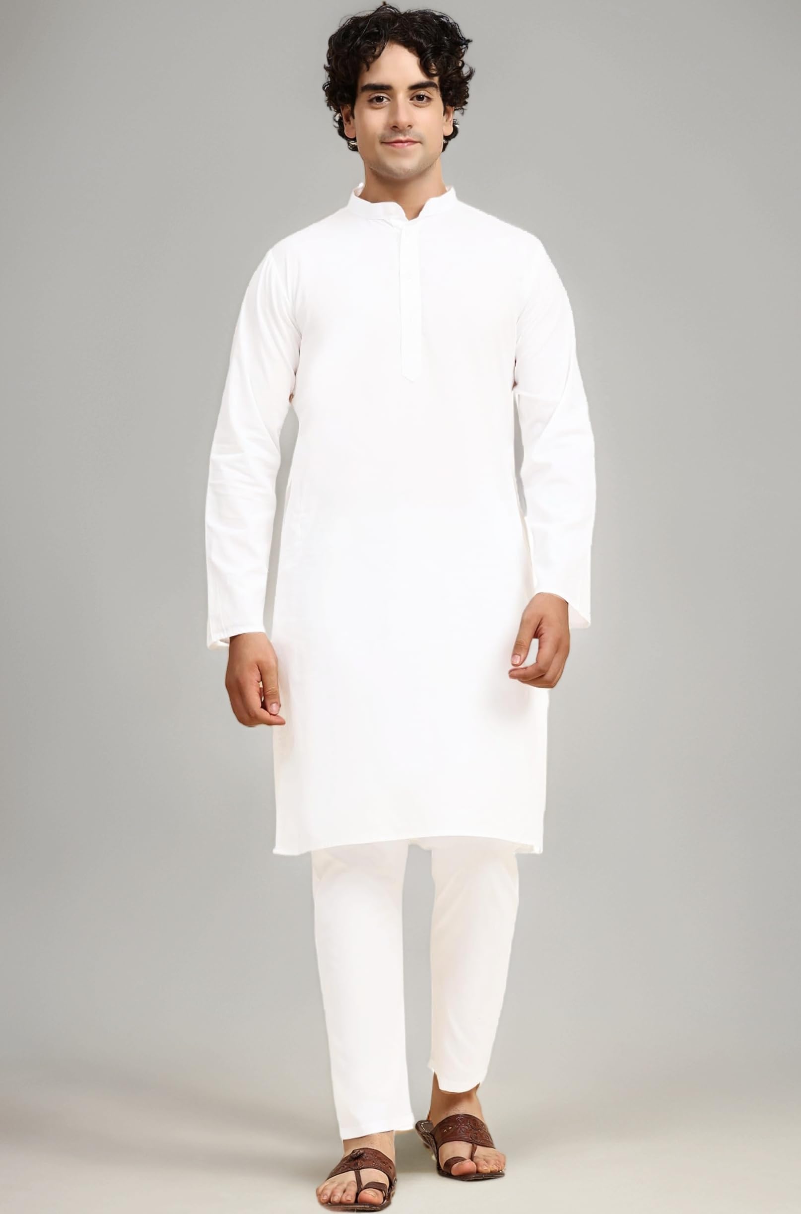 SKAVIJ Men's Casual Kurta Pajama Set Regular Fit Traditional Dress Yoga Outfit