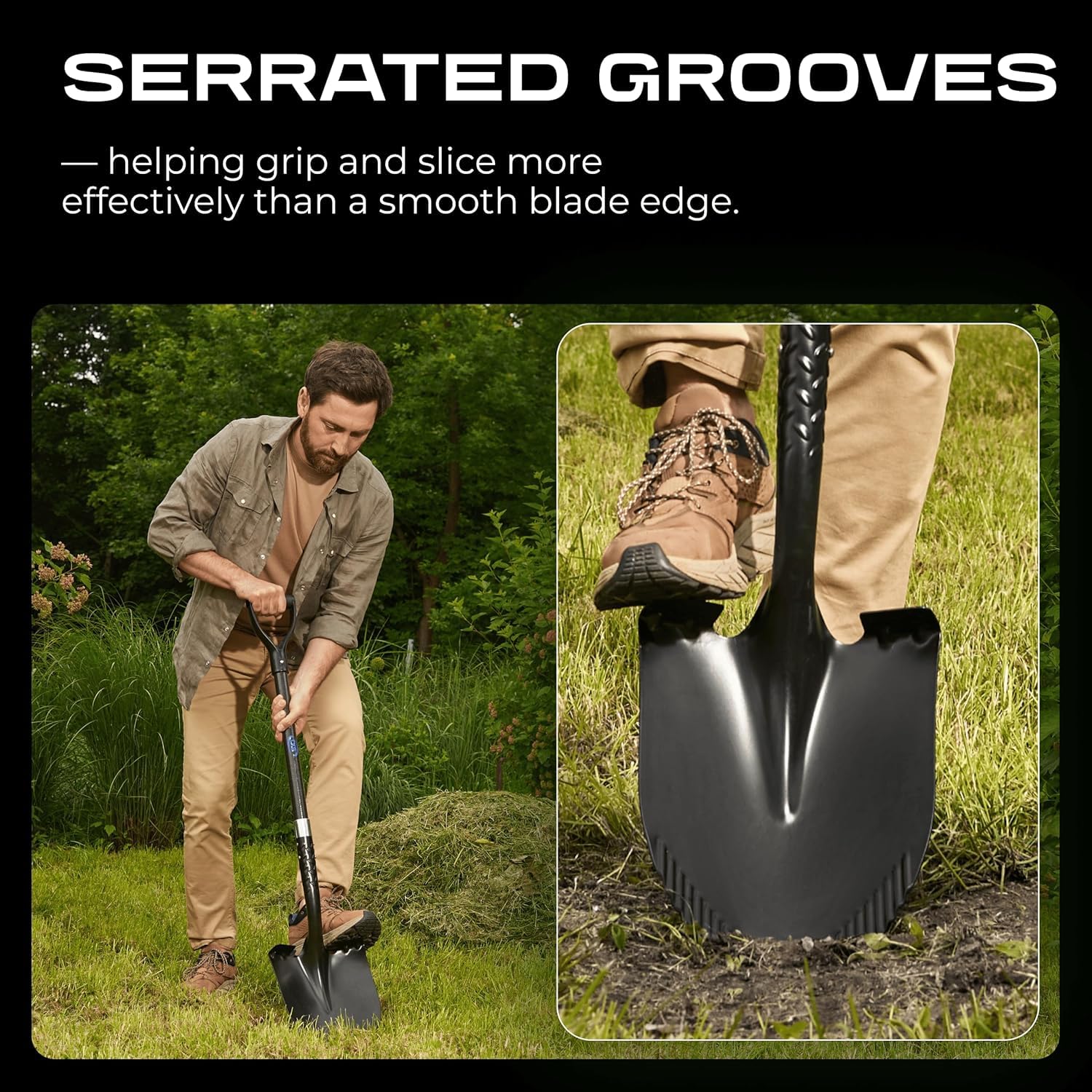 CKG Pala da giardino in carbonio per scavare 100 cm, resistente pala da giardinaggio con lama rotonda e comoda pala a D per giardinaggio, paesaggistica, costruzione, lama rotonda