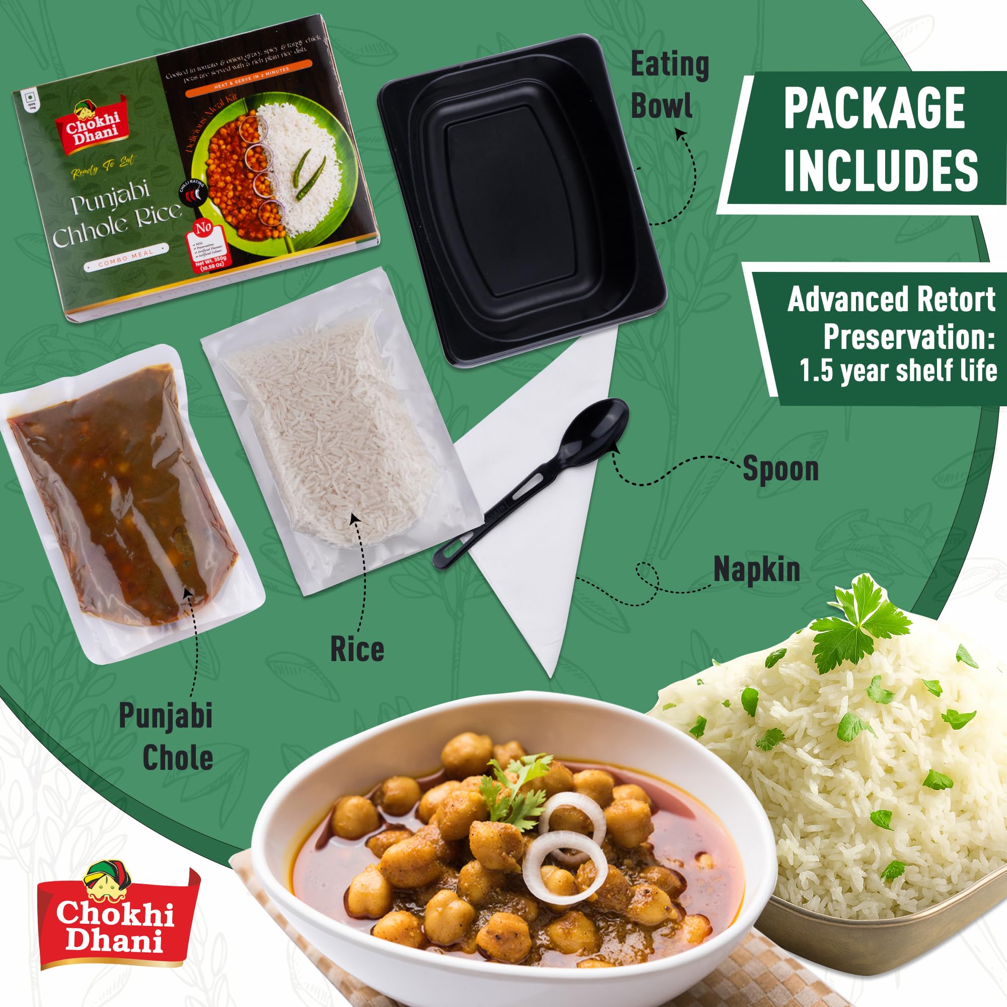 Chokhi Dhani Punjabi Chole with Rice Pack of 2 (350g Each) | Amritsari Chole Chawal Ready to Eat Meal | Heat & Eat Instant Veg Food | North Indian 1