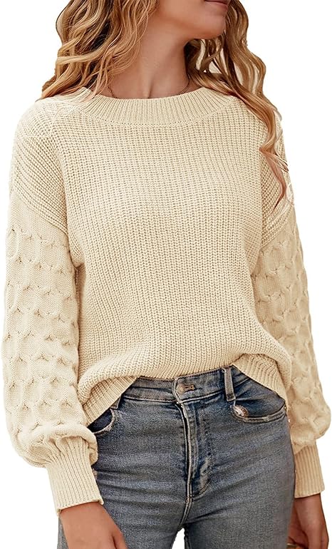 Zeagoo Truien voor dames, ronde hals, gebreide trui, casual, lange mouwen, herfst, truien, wintertruien, losse effen kleur, pullover tops, Kaki, L