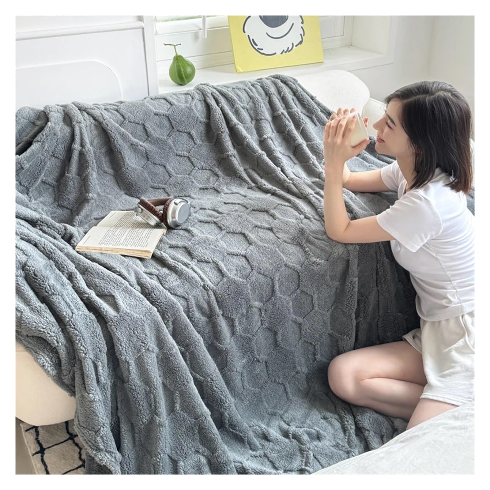 Manta de Franela cálida a Cuadros, Sábana Color sólido, sofá, Toalla, Chal for Siesta, Mantas amigables con la Piel para Sofá Peluch Cama(Zongse,200x230cm 1pc)