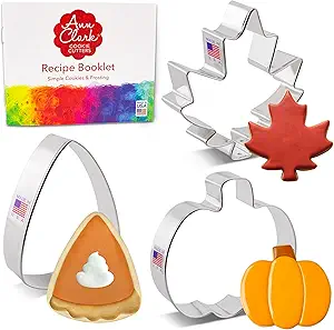 Thanksgiving Fall Harvest Cookie Cutters Set 3-Pc. Made in the USA by Ann Clark, Pumpkin, Maple Leaf, Pumpkin Pie Slice