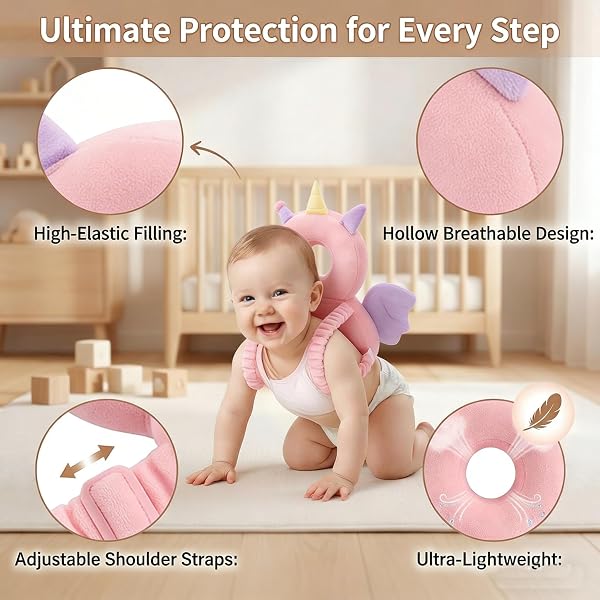Protege Tete Bebe Chute AUEJACKY Casque Bebe Antichoc Protection, Casque Anti Chute Bebe, Pour Bébé De 4 à 24 Mois Marche Rampante, Réglable Casque Bebe Anti Choc Protection dDe La-Rose, Papillon. (H) - 5