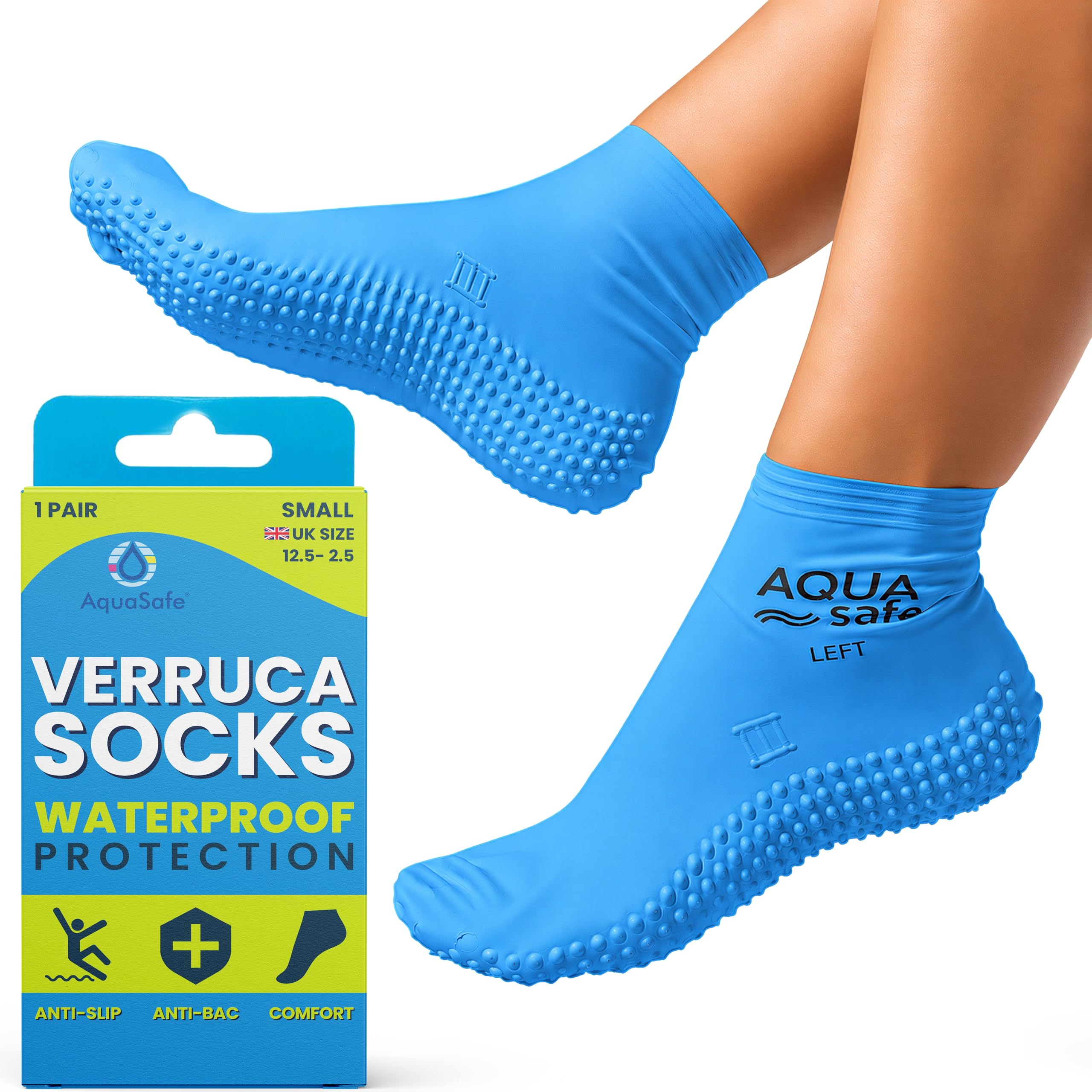 Aquasafe Guardsocks Verruca Sock Kids and Adults - 100% Latex Swimming Pool Swim Socks for Kids and Adults - Non-Slip Waterproof Swimming Shoes for Verruca Protection at Pools