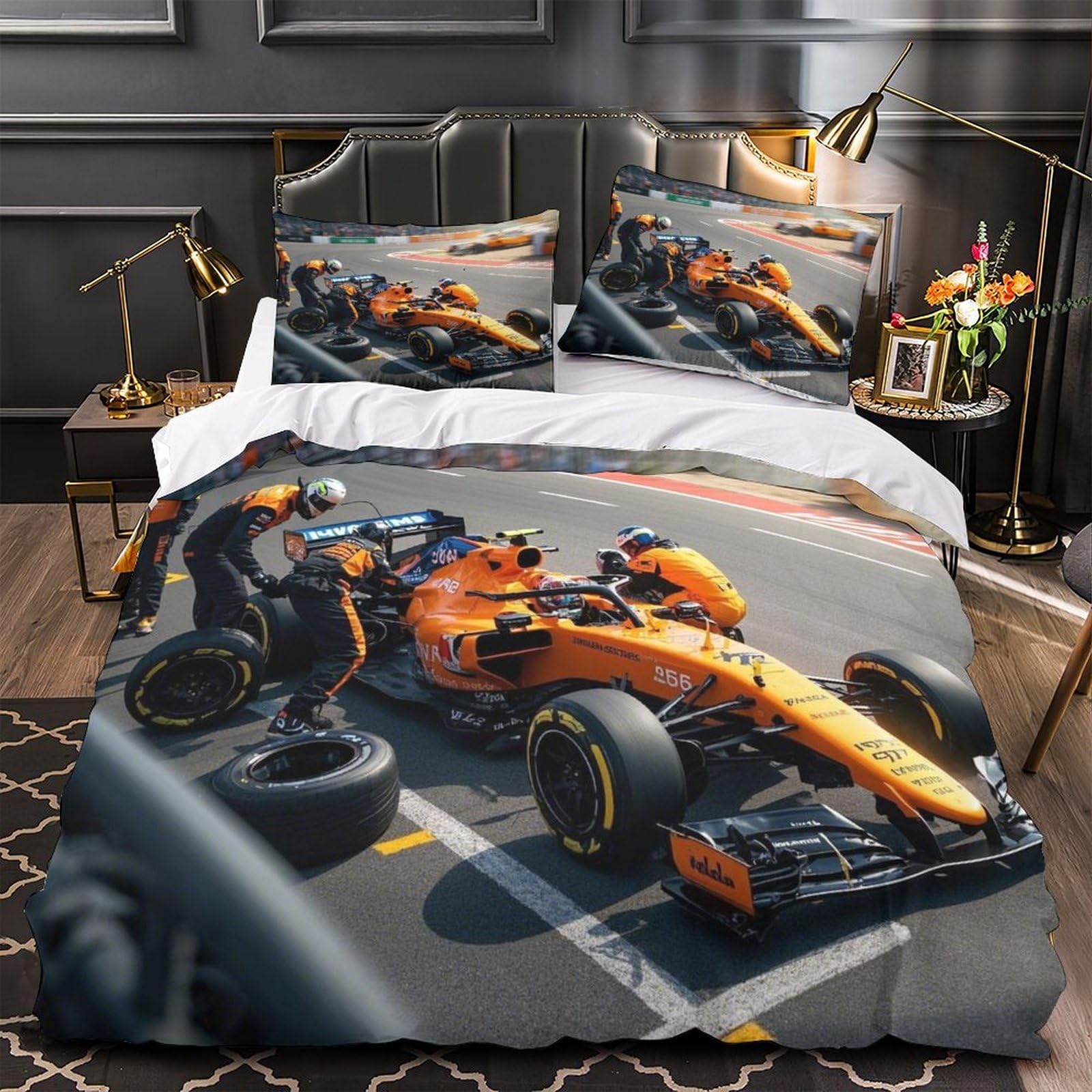 DAFUfbw Formulaa Racing Luxe Quilt Cover Set Hidden Zipper Duvet Cover Set with Pillowcases Pit Stop Bedding Set Soft Microfiber Comforter Cover Double（200x200cm）