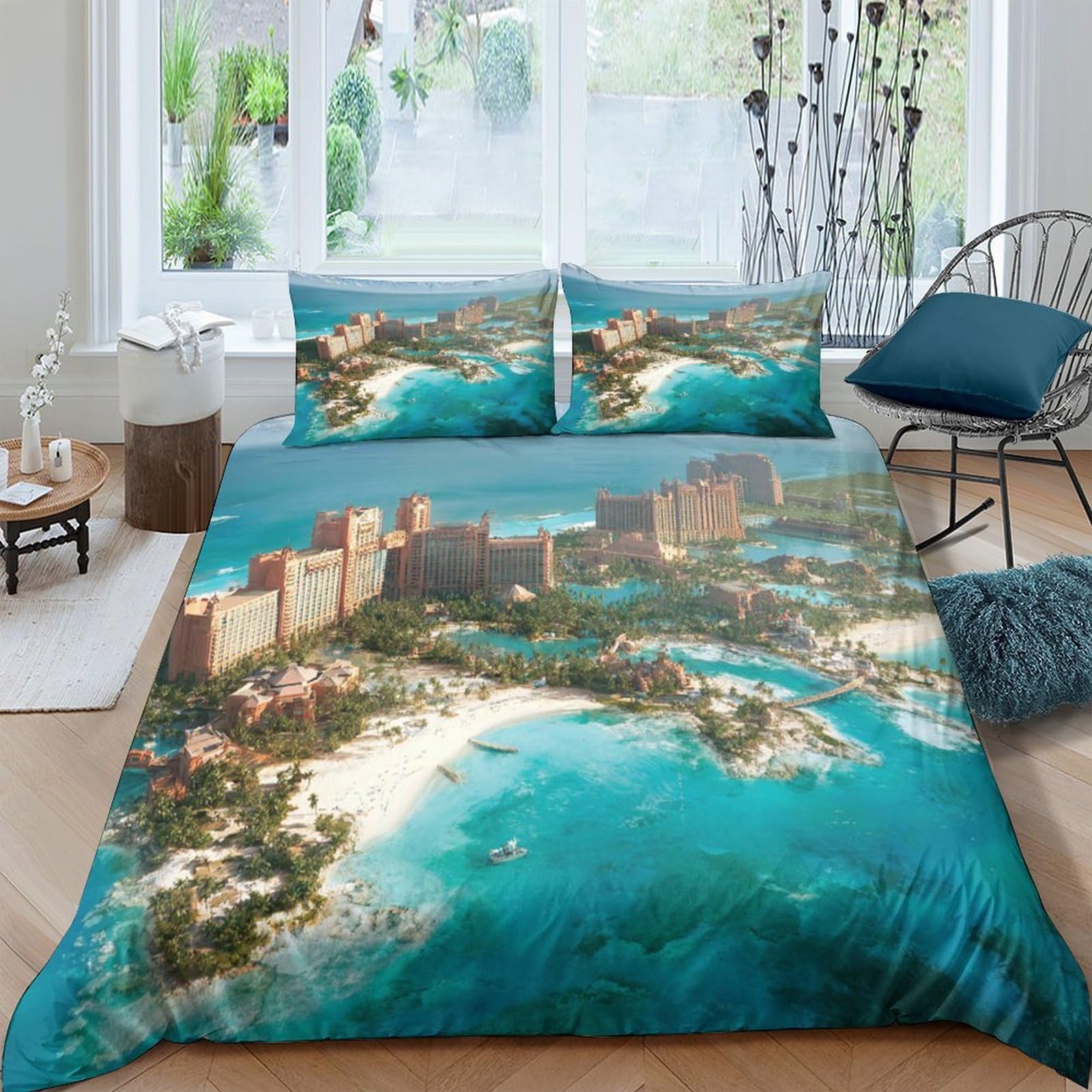 Ctjqhvkz Style-5 3D Printed Beach Ocean View Fitted Sheet Microfiber Soft Blue Tropical Coast Mattress Cover For Bedroom Guestroom Decor Single（135X200cm）