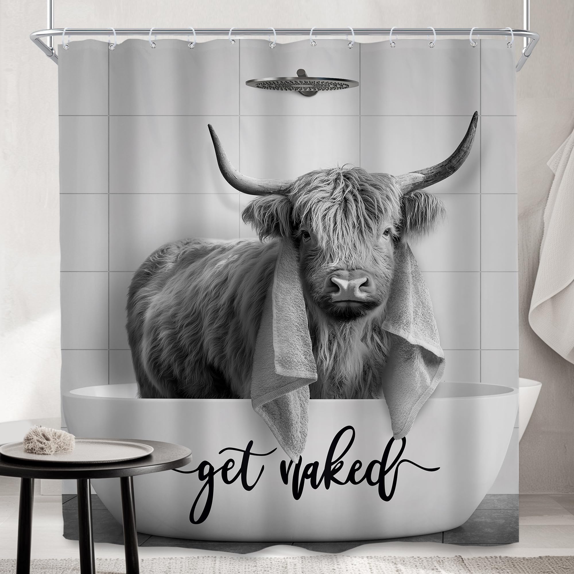 Funny Highland Cow Shower Curtain Set - Western Bathroom Decor -20