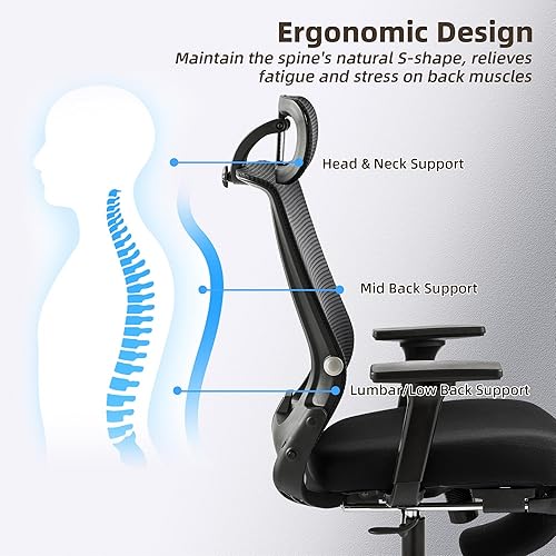 Miniatura 7 de Silla de oficina plegable con reposapiés, silla de oficina ergonómica con soporte lumbar ajustable, reposacabezas, reposabrazos, sillas de