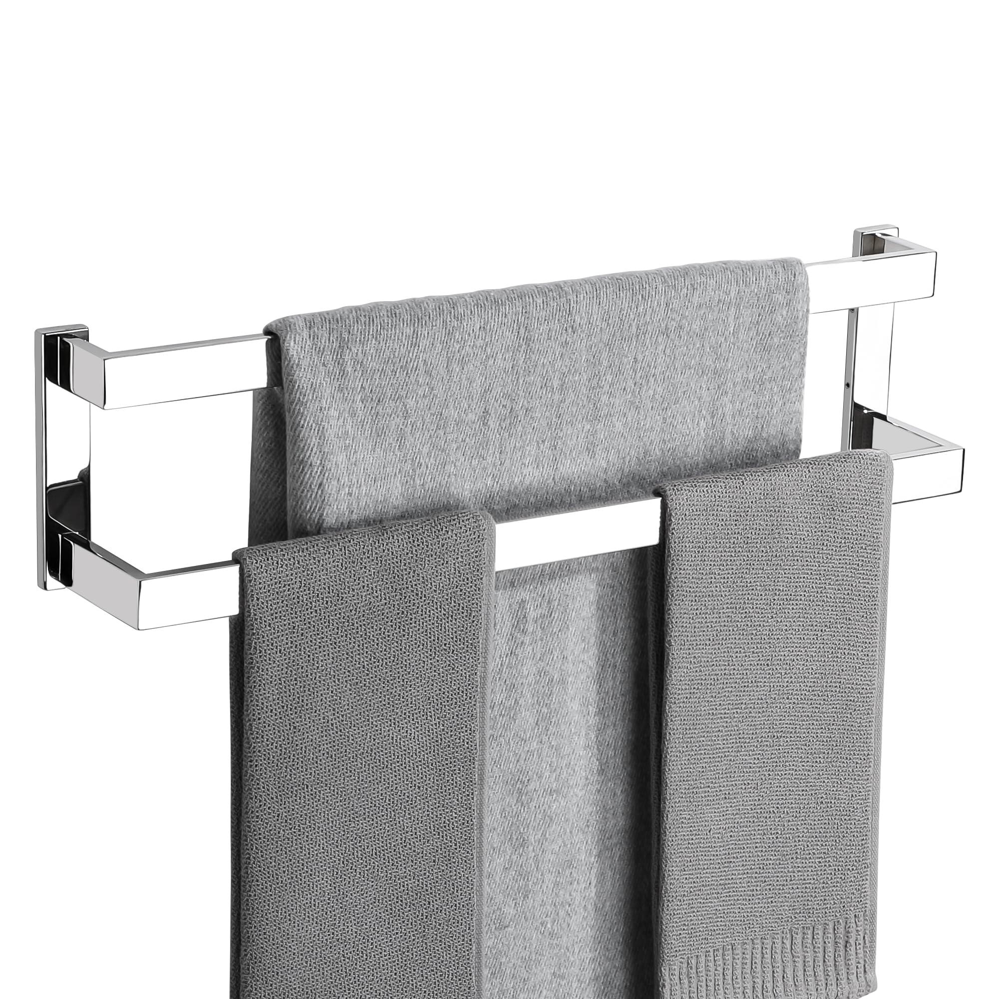 SAYAYO Chrome Towel Rail Wall Mounted 60CM Double Bath Towel Holder for Bathroom Kitchen, 2-Tier Towels Rack SUS304 Stainless Steel