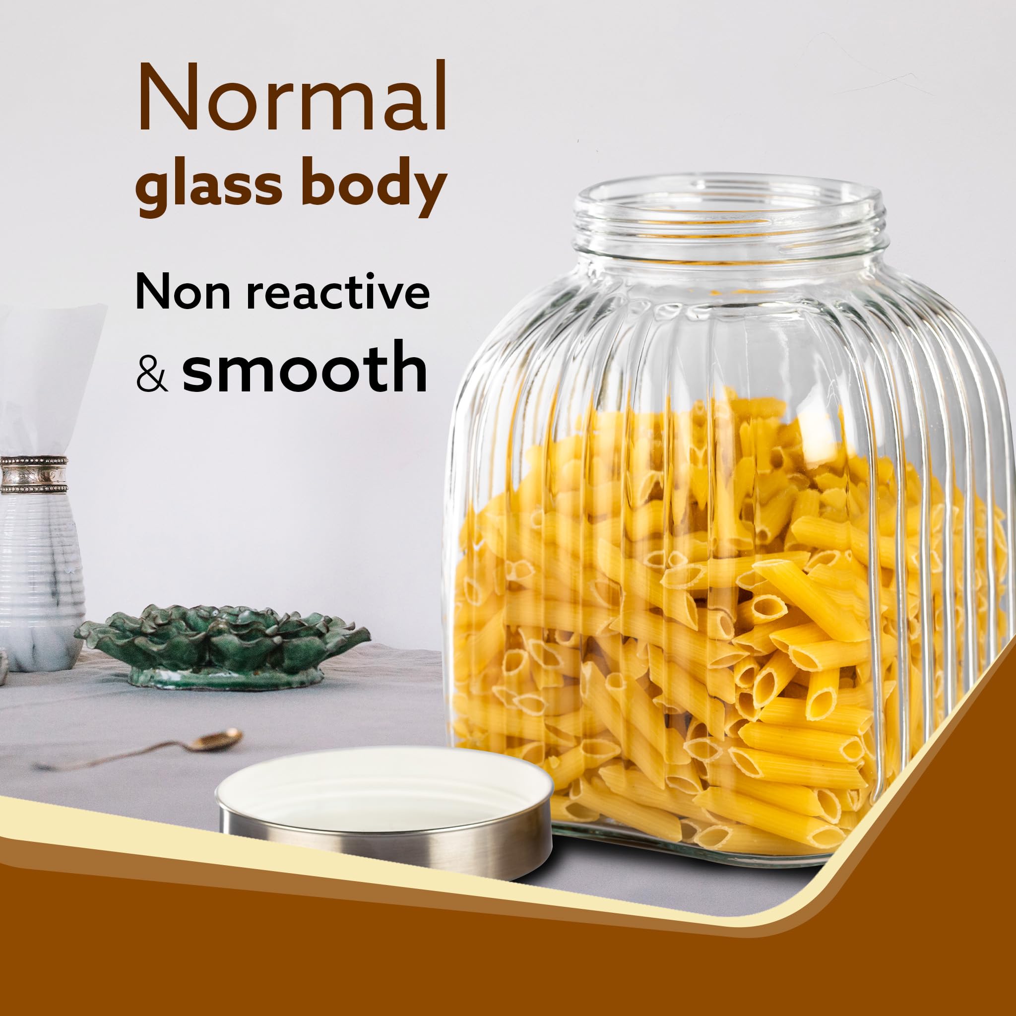 AGARO Elegante tarro de cristal de 3500 ml, tapa de acero, recipiente de cristal transparente, organizador de cocina, tarro multiusos