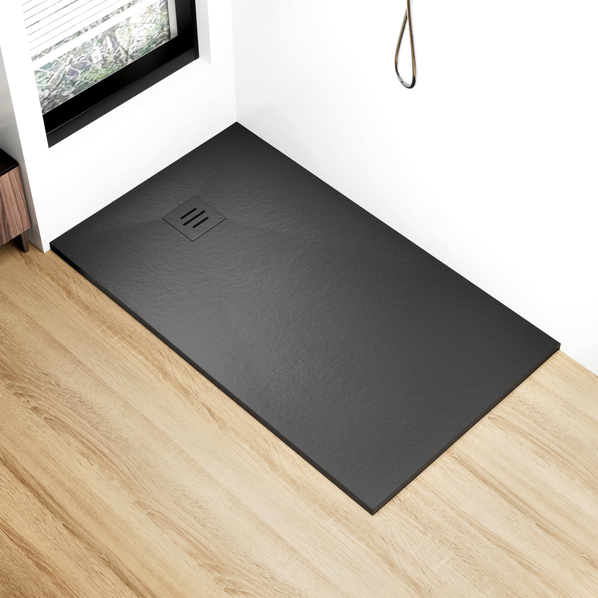 AQUARA 1000 x 800 mm SMC Shower Tray, Anti-Slip 300kg Load, Slim Low Profile with Waste Drain for Wet Room Walk-in Tray, Flush Fit Installation & Fast Drainage