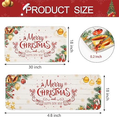 Miniatura 3 de ASPMIZ Juego de 2 alfombras de cocina de Navidad antideslizantes, lavables para el piso, tapetes de cocina para el suelo de Navidad, tapetes cómodos