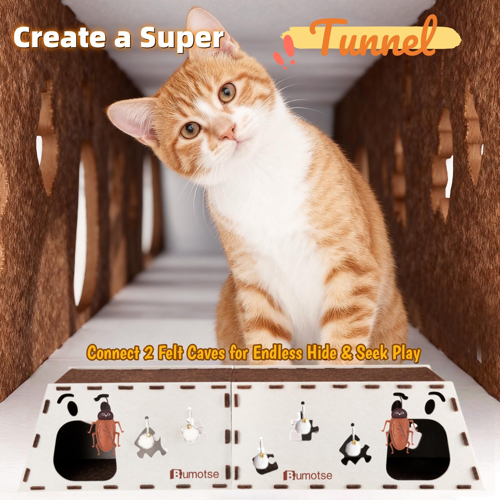 Condominio grande de 2 pisos para gatos de interior con juguete de hierba gatera, casa cueva de fieltro para gatos con túnel para rascar, sin herramientas, cama cálida y silenciosa para