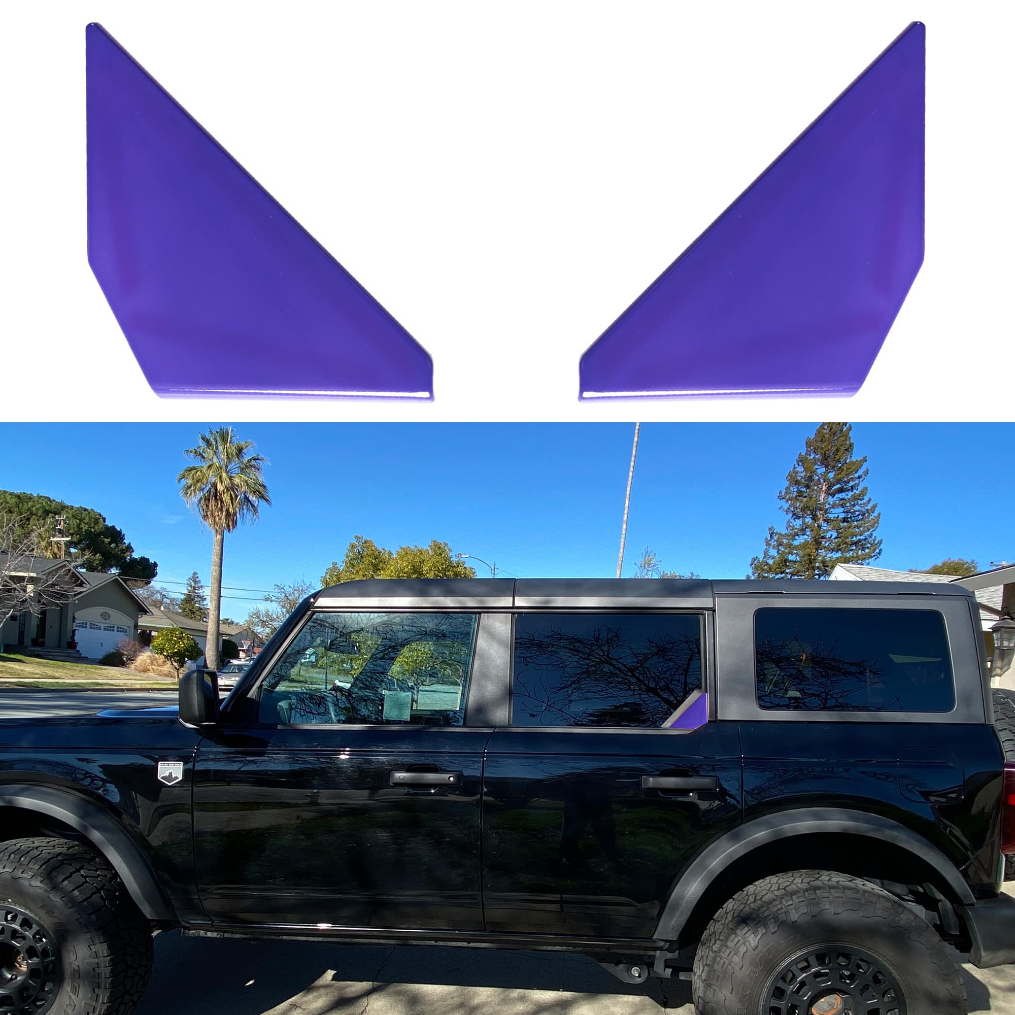 Embellecedor triangular morado de ventana para Ford Bronco 2021-2022 de 4 puertas, 1 par 8