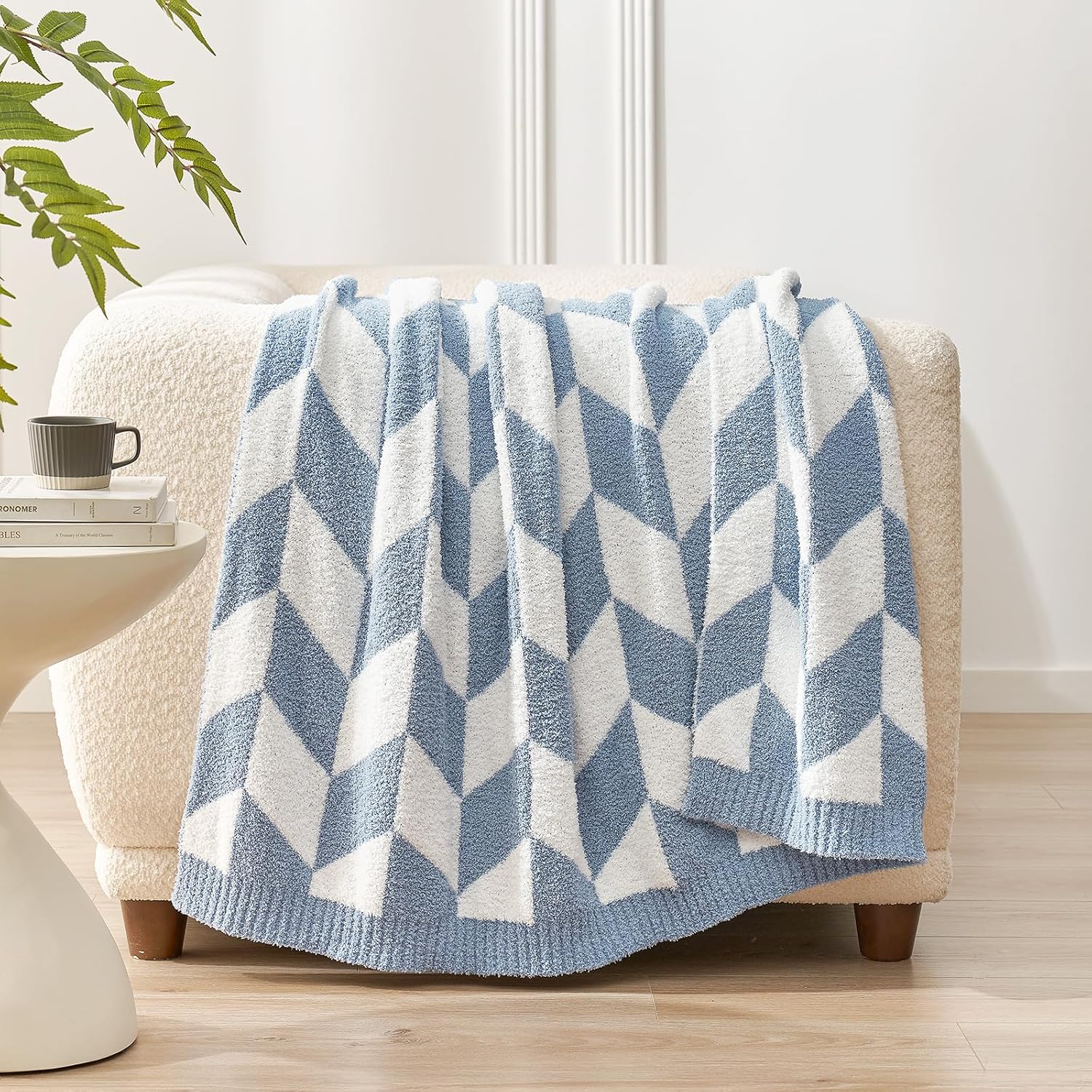 Snuggle Sac Chevron Throw Blanket for Couch, Reversible Super Soft Warm Blankets Cozy Knit Fuzzy Plush Lightweight Throws for Sofa, Bed, Camping, Blue, 50x60 inches - Image 4