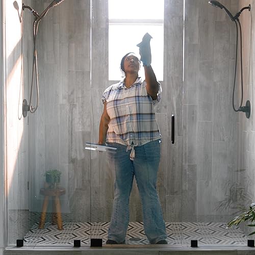 Miniatura 4 de Unger Escobilla de ducha profesional de vidrio y azulejos de 10 pulgadas, compatible con postes roscados estándar, escobilla de baño 2 en 1,