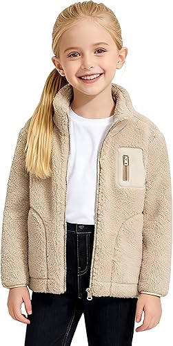 Kids Sherpa Fleece Jacket with Chest Pocket – Warm Zip Up Outerwear for Boys and