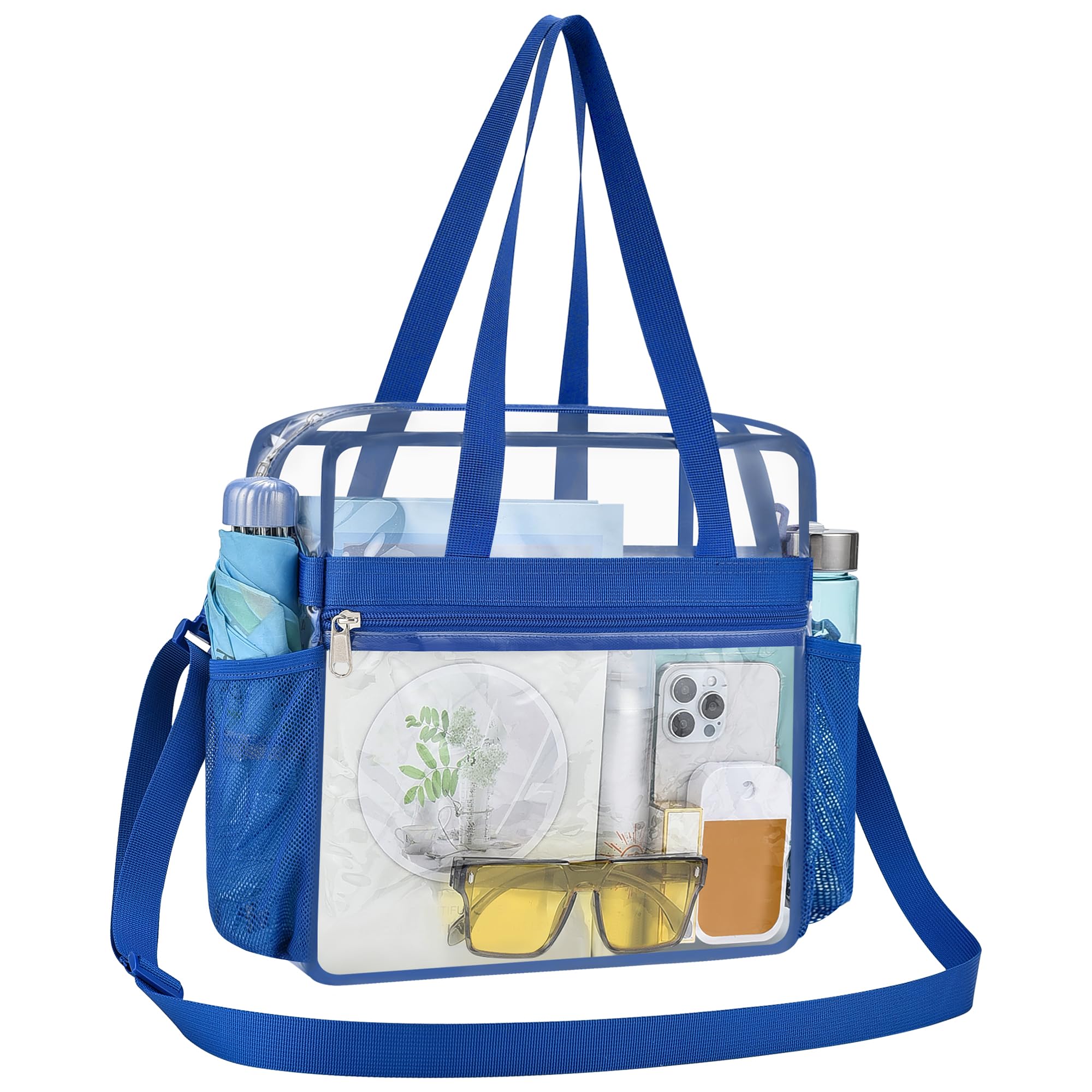 USPECLARE Transparente Tragetasche, Stadion-genehmigt, Sicherheits-Reisen und Fitnessstudio, transparente Tasche für Arbeit, Sport, Spiele, Konzerte, Blau, Large