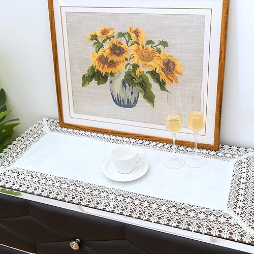 Miniatura 8 de Mantel rectangular de encaje blanco de alta calidad, impermeable, a prueba de aceite, a prueba de derrames, antiencogimiento, suave, resistente a