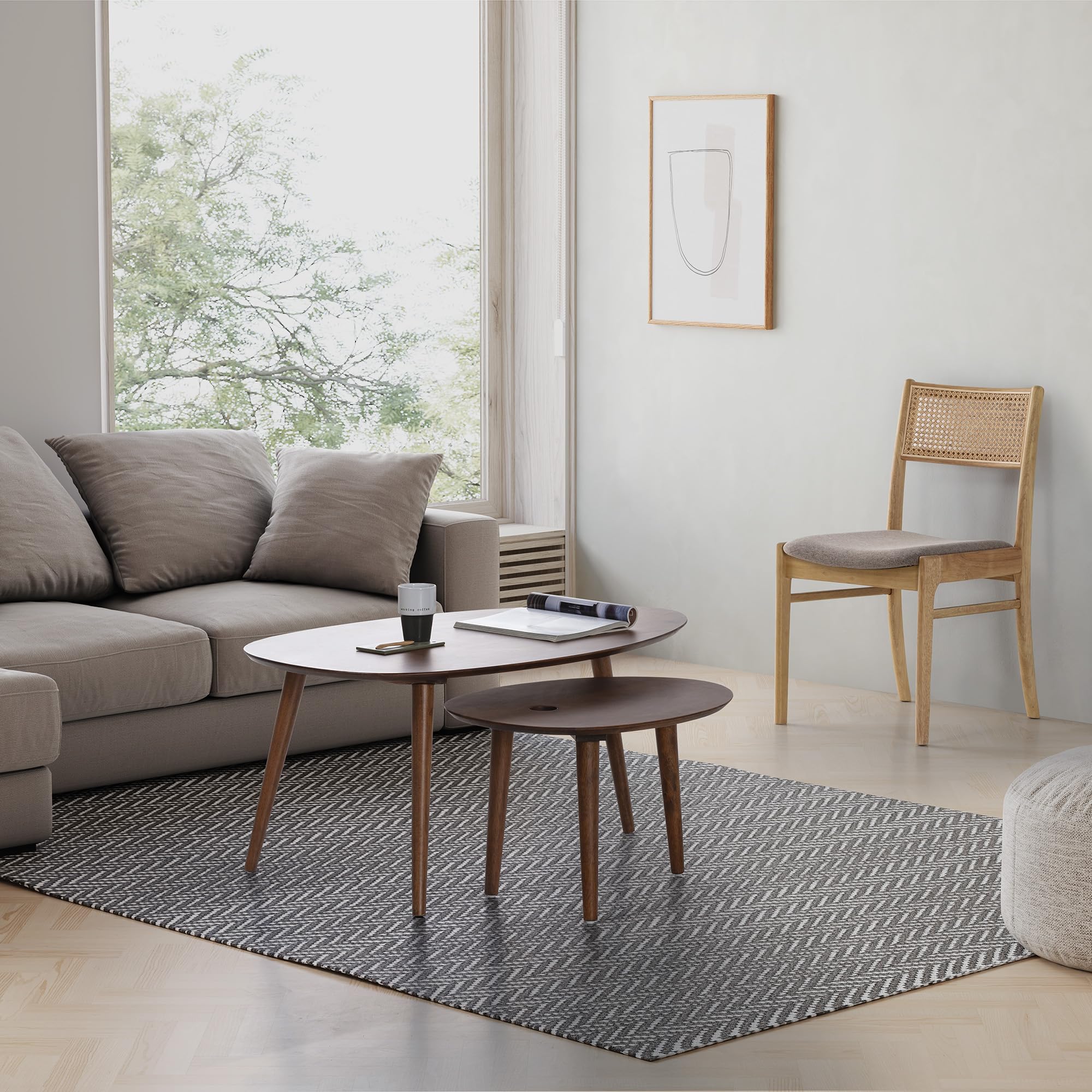 HOMN LIVING Pack 2 sillas Vilma Color Roble, Madera Maciza y ratán Natural, 45,5 cm (Ancho) 54,5 cm (Profundo) 82 cm (Alto)