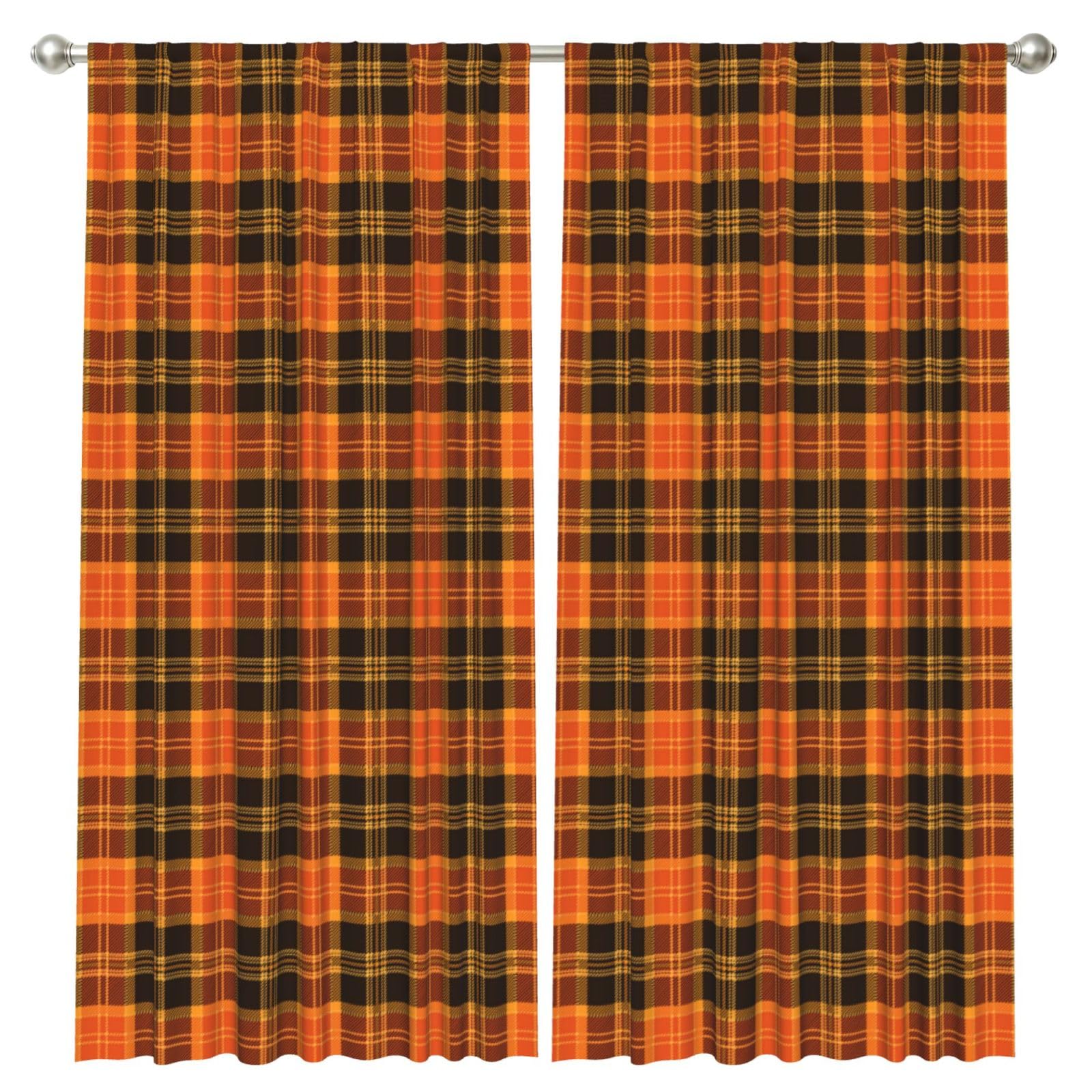 InOmak Halloween Tartan Plaid, 2 Panels Window Curtains 52 x 84 Inch Blackout Curtains for Living Room Bedroom