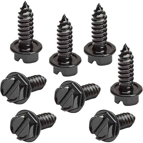 Black License Plate Screws Kit - Set of 8 Fasteners For Front and Back License Plates and License Plate Frames or Covers on Domestic Cars, Trucks, SUVs - Rustproof, Self Tapping Mounting Bolts (Black)