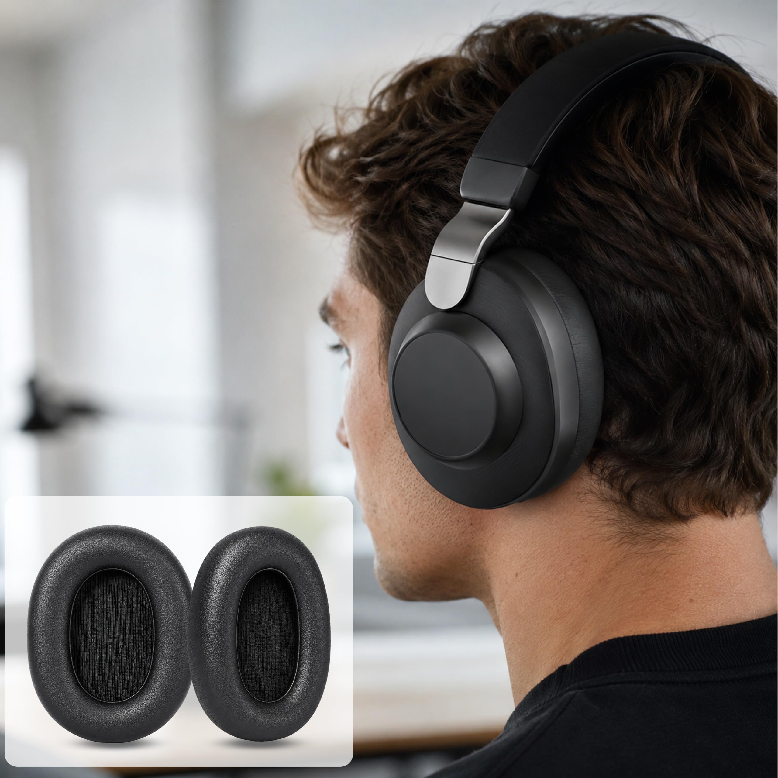 Almohadillas de repuesto para auriculares inalámbricos Jabra Elite 85h, cubierta de orejeras, piel suave y almohadillas de espuma viscoelástica, color negro