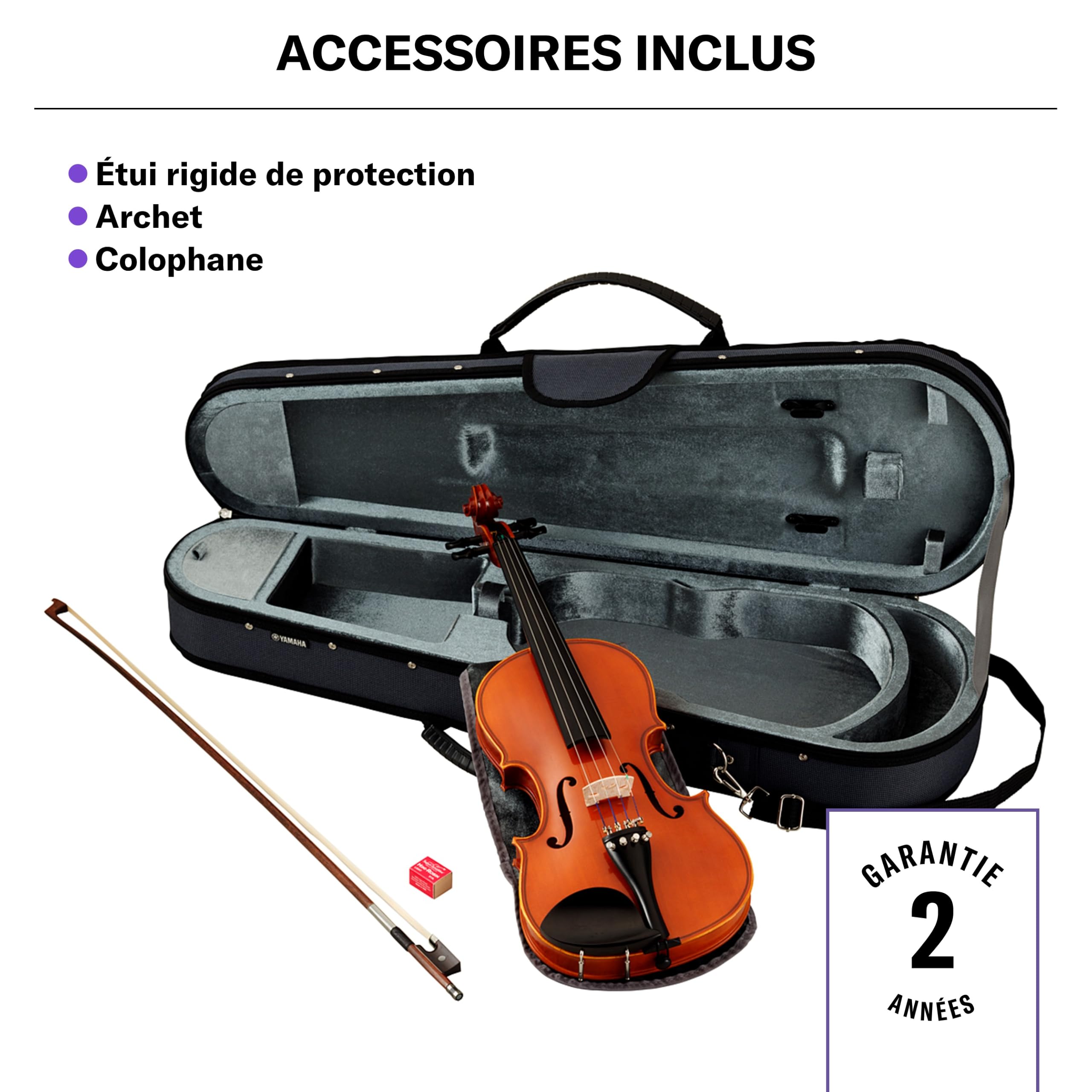 YAMAHA V5SA44 Set Violon Acoustique – Taille 4/4, Violon D'Étude Monté à la Main, Table Épicéa, Fond Érable, Touche, Cordier 4 Tendeurs Ébène, En Étui avec Archet et Colophane – Marron