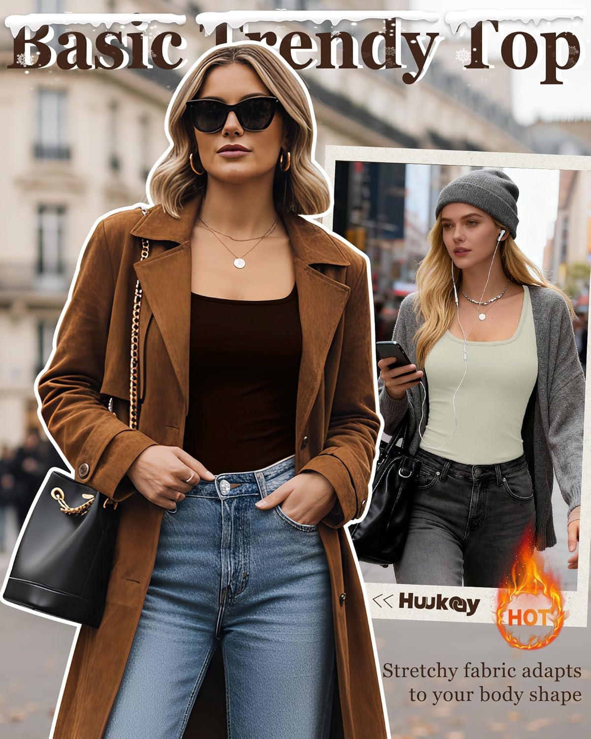 Huukeay 3 Pack Women's Thermal Long Sleeve Shirts Fleece Lined Square Neck Fitted Warm Winter Tops Base Layer Underwear - Image 3