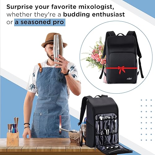 Miniatura 8 de Teavas Mixology Kit de barman y bolsa de kit de barman  Kit de barman de acero inoxidable de 12 piezas con coctelera Boston, colador, jigger,