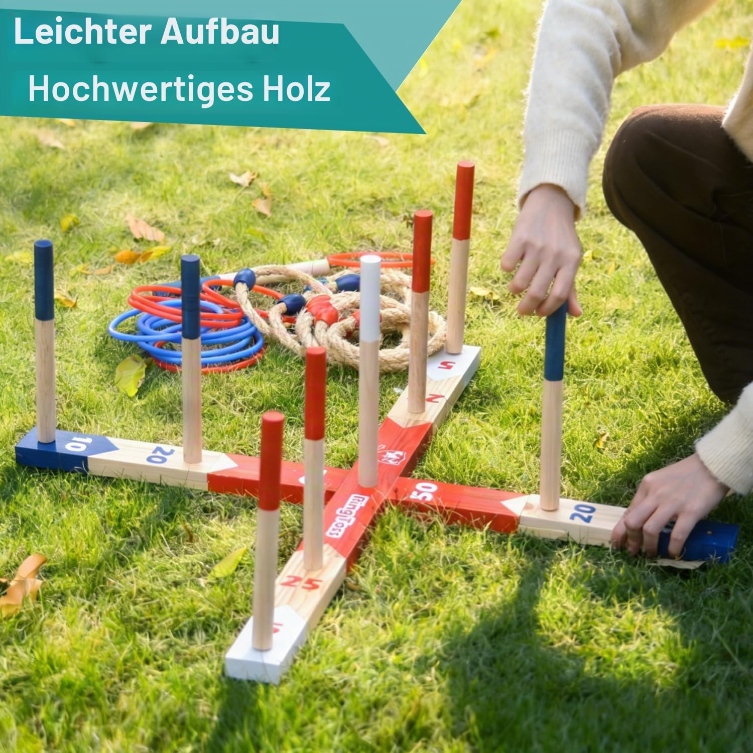 Holz Ringwurfspiele, Premium Quoits Gartenspiel Set, Wurfspiel
